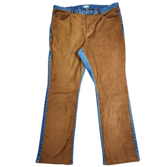 Good American Size 20 Two-Tone Denim & Brown Suede-Like Straight-Leg Jeans For W - Picture 3 of 8